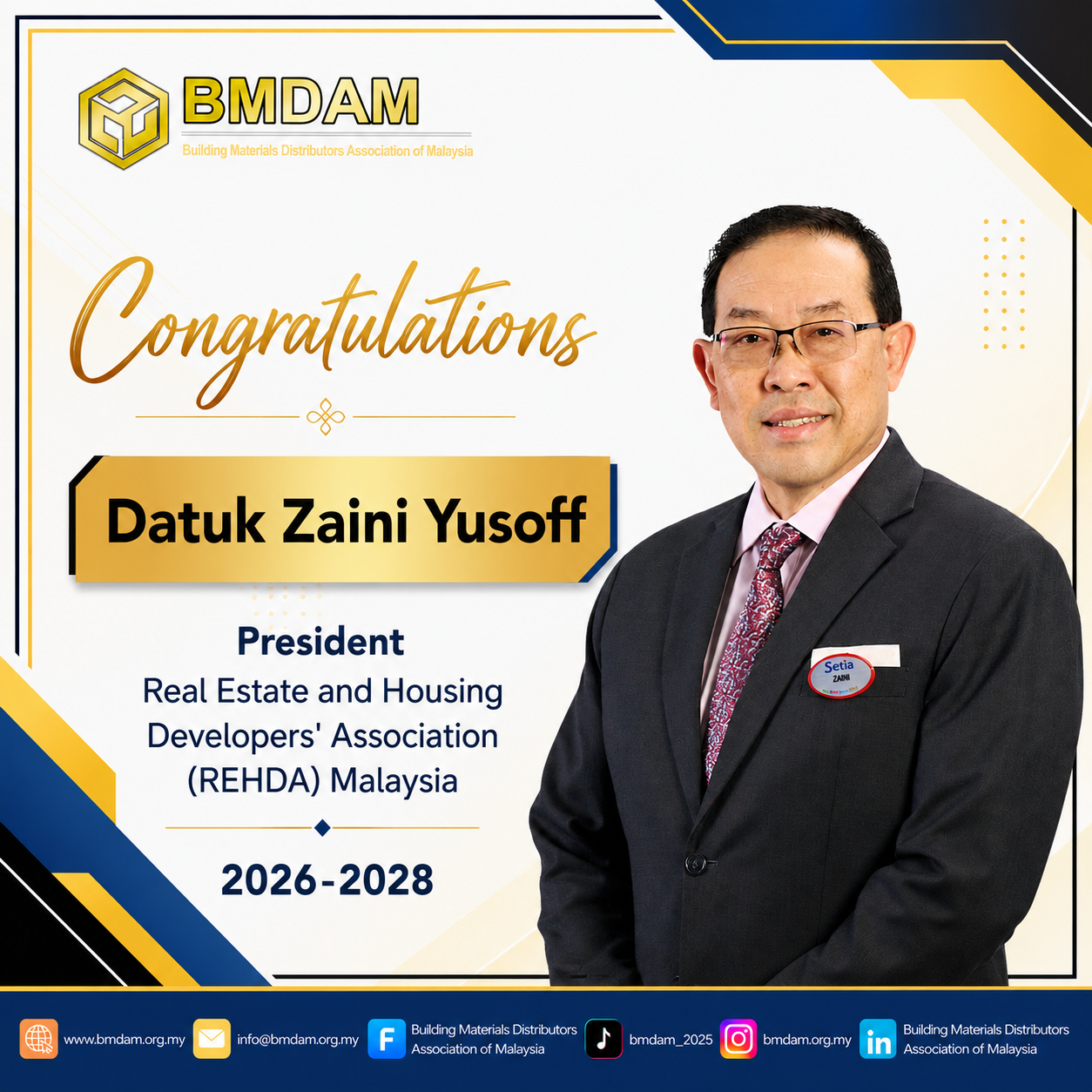Congratulations to the New President of REHDA Malaysia
